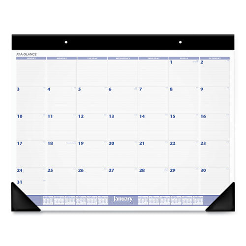 Desk Pad, 21.75 X 17, White Sheets, Black Binding, Clear Corners, 12-month (jan To Dec): 2023
