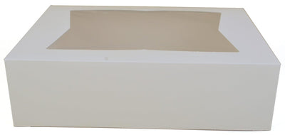 White Window Bakery Boxes with Attached Flip Top, 4-Corner Beers Design, 14 x 10 x 4, White, Paper, 100/Carton