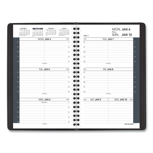 Weekly Block Format Appointment Book Ruled For Hourly Appointments, 8.5 X 5.5, Grained Black Cover, 12-month(jan To Dec):2023