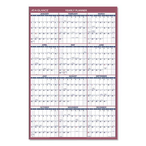 Vertical/horizontal Wall Calendar, 24 X 36, White/blue/red Sheets, 12-month (jan To Dec): 2023