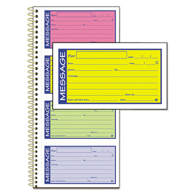 Wirebound Telephone Book With Multicolored Messages, Two-part Carbonless, 4.75 X 2.75, 4 Forms/sheet, 200 Forms Total