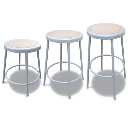 Industrial Metal Shop Stool, Backless, Supports Up To 300 Lb, 30" Seat Height, Brown Seat, Gray Base