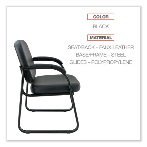 Alera Genaro Series Faux Leather Half-back Sled Base Guest Chair, 25" X 24.80" X 33.66", Black Seat, Black Back, Black Base