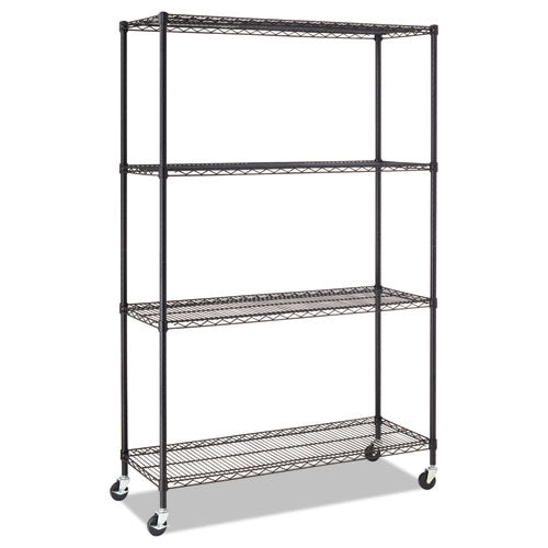 Nsf Certified 4-shelf Wire Shelving Kit With Casters, 48w X 18d X 72h, Black