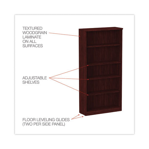 Alera Valencia Series Bookcase, Five-shelf, 31.75w X 14d X 64.75h, Mahogany