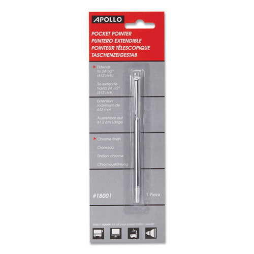 Slimline Pen-size Pocket Pointer With Clip, Extends To 24.5", Silver