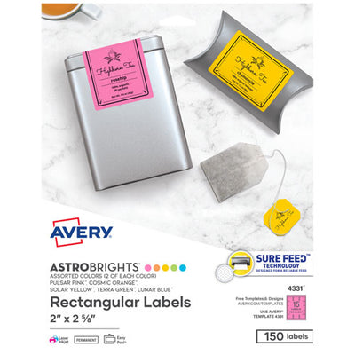 Printable Color Labels With Sure Feed And Easy Peel, 2 X 2.63, Assorted Colors, 15/sheet, 10 Sheets/pack