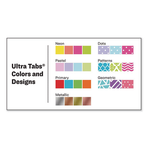 Ultra Tabs Repositionable Tabs, Fashion Patterns: 2" X 1.5", 1/5-cut, Assorted Colors, 24/pack