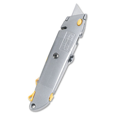 Quick-change Utility Knife With Retractable Blade And Twine Cutter, 6" Metal Handle, Gray