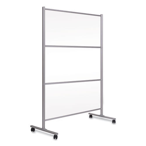 Protector Series Mobile Glass Panel Divider, 49 X 22 X 81, Clear/aluminum