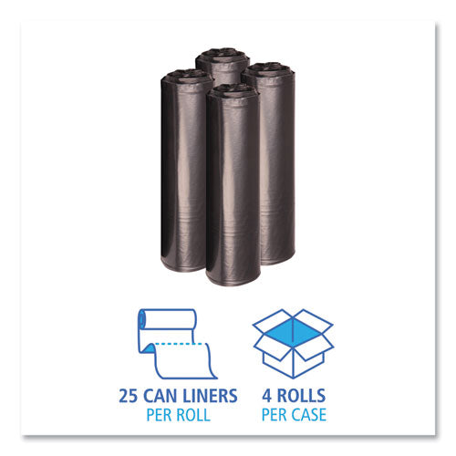Low Density Repro Can Liners, 33 Gal, 1.2 Mil, 33" X 39", Black, 10 Bags/roll, 10 Rolls/carton