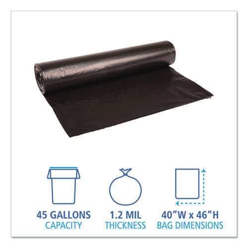 Low Density Repro Can Liners, 45 Gal, 1.2 Mil, 40" X 46", Black, 10 Bags/roll, 10 Rolls/carton