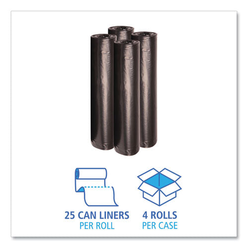 Low Density Repro Can Liners, 56 Gal, 1.2 Mil, 43" X 47", Black, 10 Bags/roll, 10 Rolls/carton