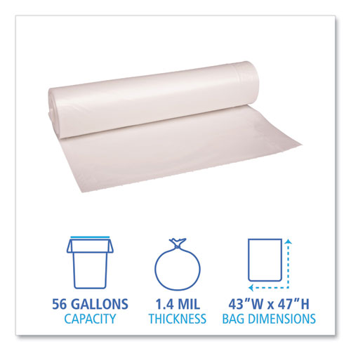 Low Density Repro Can Liners, 56 Gal, 1.4 Mil, 43" X 47", Clear, 10 Bags/roll, 10 Rolls/carton