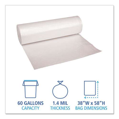 Low Density Repro Can Liners, 60 Gal, 1.4 Mil, 38" X 58", Clear, 10 Bags/roll, 10 Rolls/carton