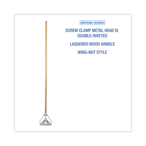 Screw Clamp Metal Head Wooden Mop Handle, #20+, 1.13" Dia X 63", Natural