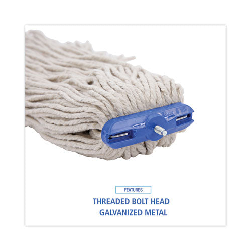 Cut-end Lie-flat Wet Mop Head, Cotton, 16oz, White, 12/carton