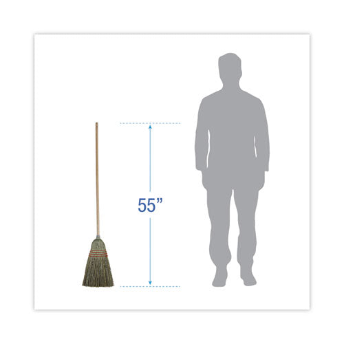 Mixed Fiber Maid Broom, Mixed Fiber Bristles, 55" Overall Length, Natural, 12/carton