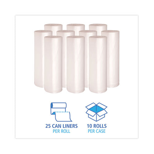 High Density Industrial Can Liners Coreless Rolls, 45 Gal, 13 Microns, 40 X 48, Natural, 25 Bags/roll, 10 Rolls/carton