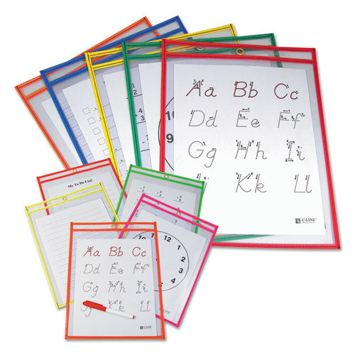 Reusable Dry Erase Pockets, 9 X 12, Assorted Neon Colors, 10/pack