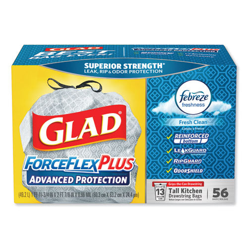Forceflex Tall Kitchen Drawstring Trash Bags, 13 Gal, 0.72 Mil, 23.75" X 24.88", Gray, 100/box