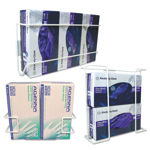 Wire Wall-mount Glove Box Holder, 4-box, Horizontal, Stainless Steel, White, 11 X 4 X 22