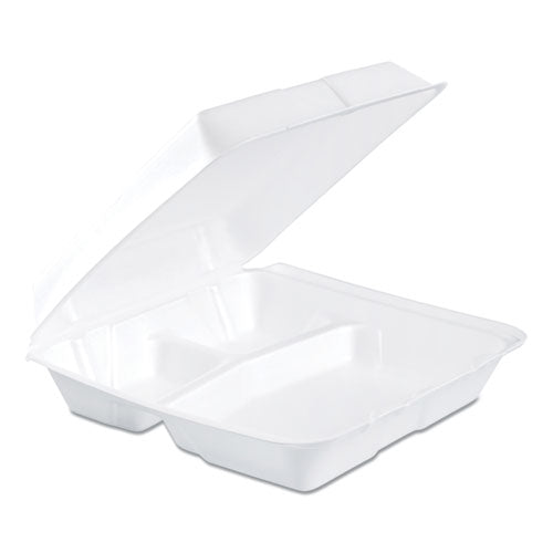 Foam Hinged Lid Container, 3-compartment, 8 Oz, 9 X 9.4 X 3, White, 200/carton