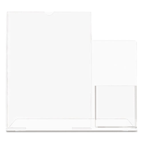 Superior Image Slanted Sign Holder With Side Pocket, 13.5w X 4.25d X 10.88h, Clear