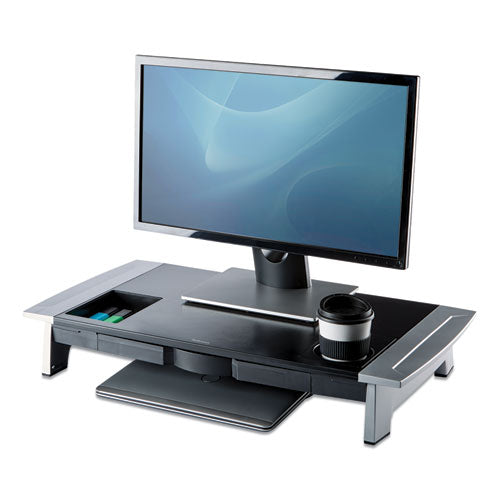 Office Suites Premium Monitor Riser, 27" X 14" X 4" To 6.5", Black/silver