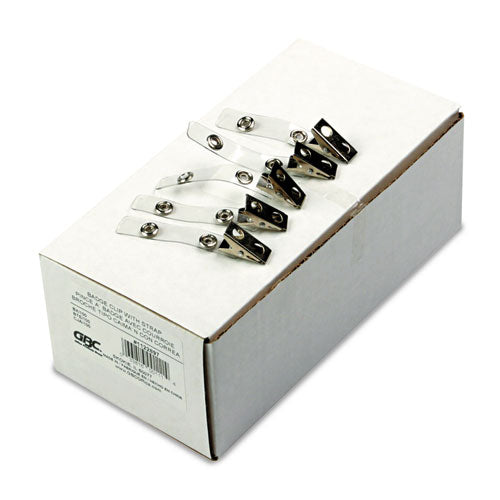 Badge Clips With Plastic Straps, 0.5" X 1.5", Clear/silver, 100/box