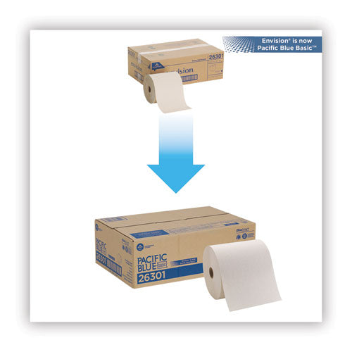 Pacific Blue Basic Nonperforated Paper Towels, 7.78 X 800 Ft, Brown, 6 Rolls/carton