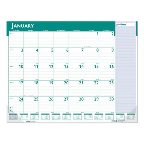 Express Track Monthly Desk Pad Calendar, 22 X 17, White/teal Sheets, Teal Binding, Blue Corners, 13-month(jan-jan): 2023-2024
