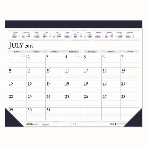 Recycled Academic Desk Pad Calendar, 18.5 X 13, White/blue Sheets, Blue Binding/corners, 14-month (july To Aug): 2022 To 2023
