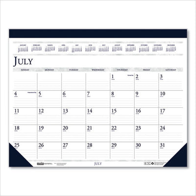 Recycled Academic Desk Pad Calendar, 22 X 17, White/blue Sheets, Blue Binding/corners, 14-month (july To Aug): 2022 To 2023