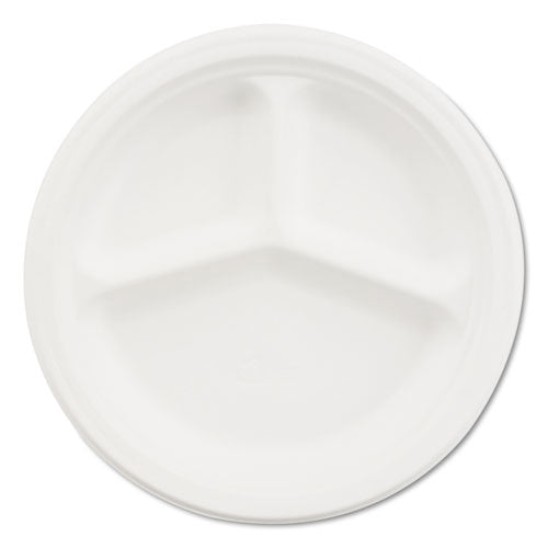 Paper Dinnerware, 3-compartment Plate, 9.25" Dia, White, 500/carton