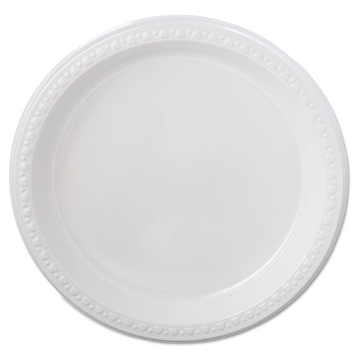 Heavyweight Plastic 3-compartment Plates, 10.25" Dia, White, 125/pack, 4 Packs/carton