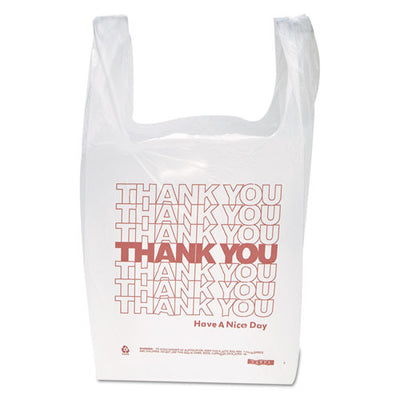 "THANK YOU" Handled T-shirt Bag, 0.167 Bbl, 12.5 Microns, 11.5" X 21", White, 900/carton