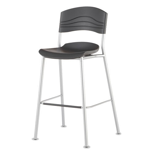Cafeworks Stool, Supports Up To 225 Lb, 30" Seat Height, Graphite Seat, Graphite Back, Silver Base