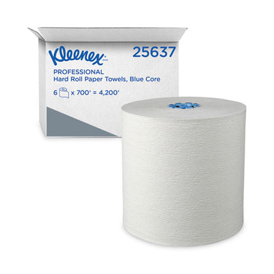 Hard Roll Paper Towels With Premium Absorbency Pockets With Colored Core, Blue Core, 7.5" X 700 Ft, White, 6 Rolls/carton