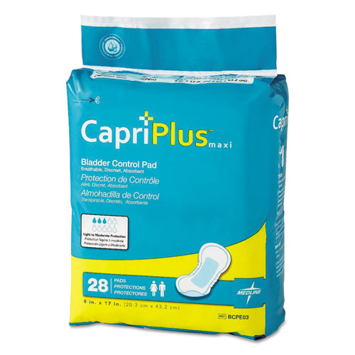 Capri Plus Bladder Control Pads, Extra Plus, 6.5" X 13.5", 28/pack, 6/carton
