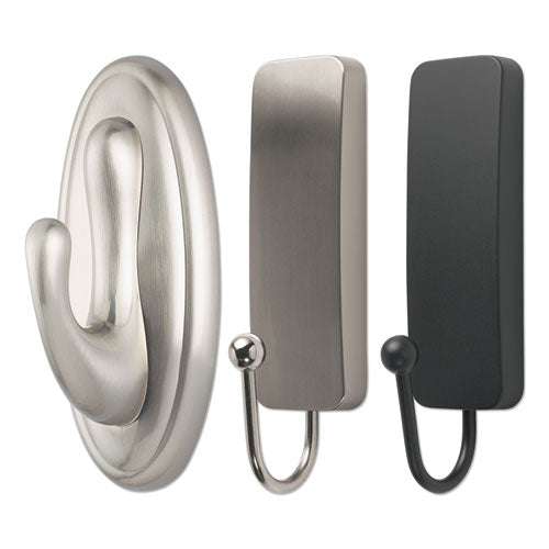 Decorative Hooks, Traditional, Medium, Plastic, Brushed Nickel, 3 Lb Capacity, 1 Hook And 2 Strips/pack