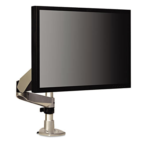 Easy-adjust Desk Dual Arm Mount For 27" Monitors, 360 Deg Rotation, +90/-15 Deg Tilt, 360 Deg Pan, Silver, Supports 20 Lb