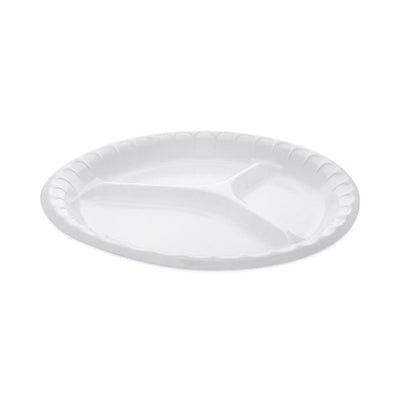 Placesetter Deluxe Laminated Foam Dinnerware, 3-compartment Plate, 10.25" Dia, White, 540/carton