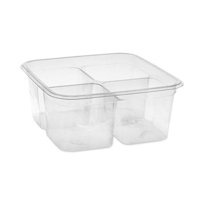 Earthchoice Square Recycled Bowl,4-compartment, 32 Oz, 6.13 X 6.13 X 2.61, Clear, Plastic, 360/carton