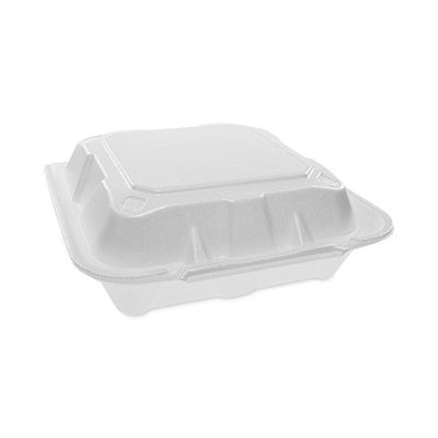 Vented Foam Hinged Lid Container, Dual Tab Lock, 8.42 X 8.15 X 3, White, 150/carton