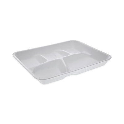 Foam School Trays, 5-compartment, 8.25 X 10.5 X 1, White, 500/carton