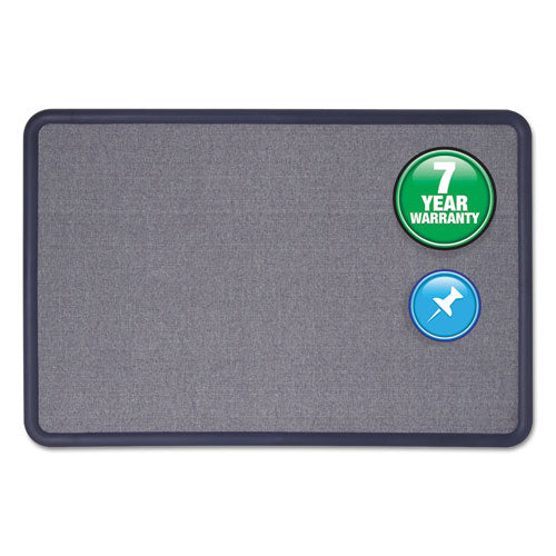 Contour Fabric Bulletin Board, 48 X 36, Light Blue Surface, Navy Blue Plastic Frame