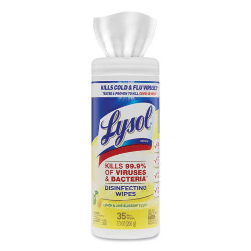Disinfecting Wipes, 7 X 7.25, Lemon And Lime Blossom, 35 Wipes/canister, 12 Canisters/carton