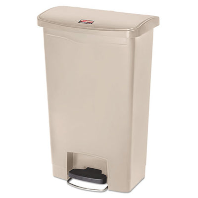 Slim Jim Resin Step-on Container, Front Step Style, 13 Gal, Polyethylene, Beige