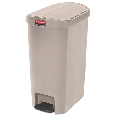 Slim Jim Resin Step-on Container, End Step Style, 13 Gal, Polyethylene, Beige